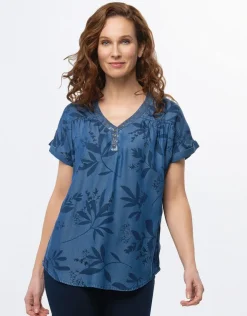 Online Blouse bleu lyocell Hauts|Chemisiers & Blouses