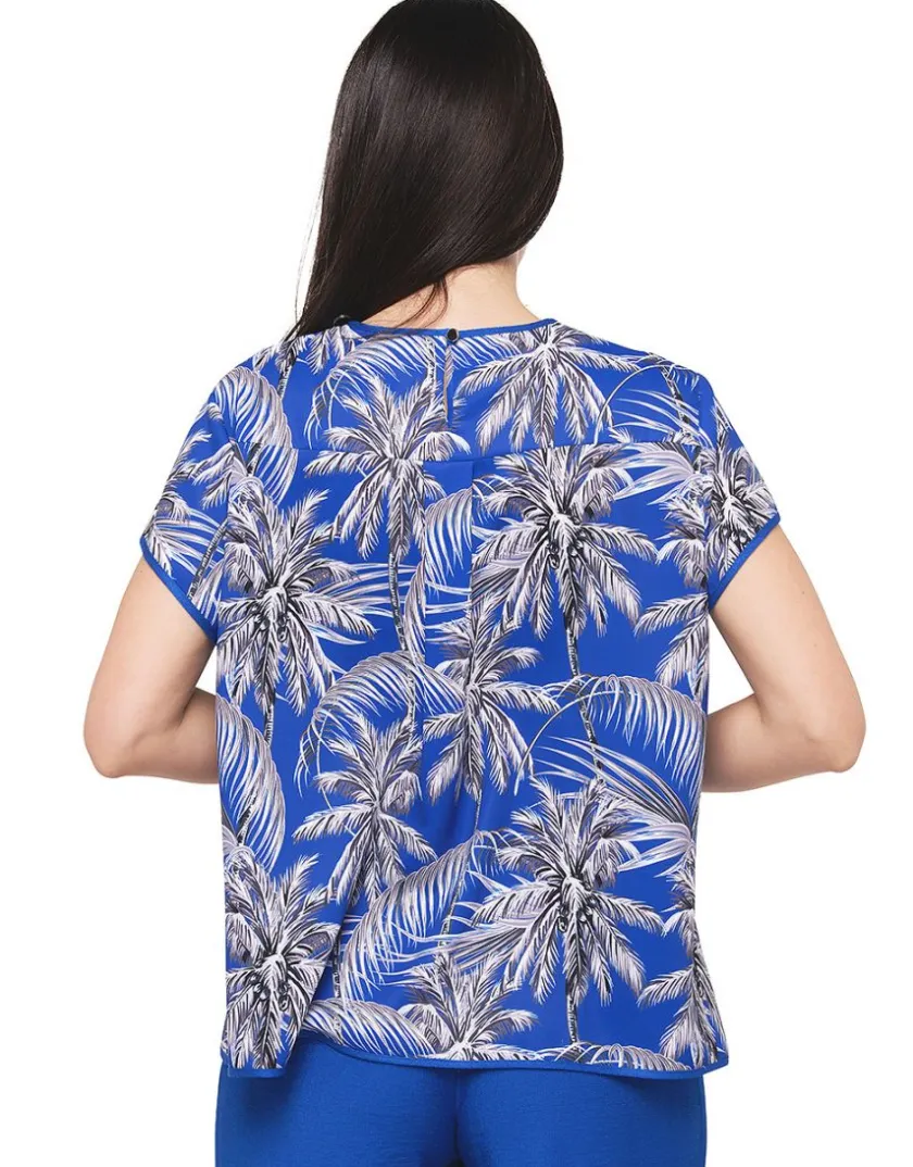Sale Blouse bleu roi palmiers Chemisiers & Blouses|Hauts
