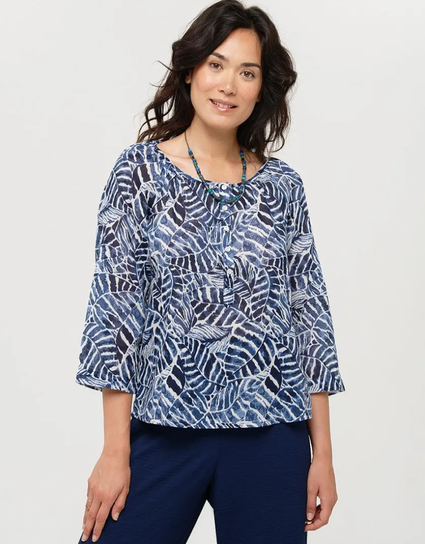 Outlet Blouse bleue 100% coton Chemisiers & Blouses|Hauts