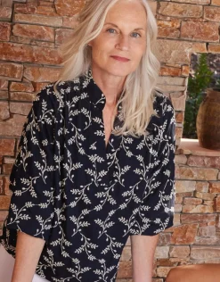 Discount Blouse brodée bleu marine Chemisiers & Blouses|Hauts