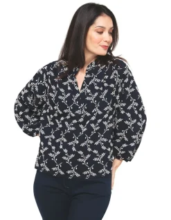 Discount Blouse brodée bleu marine Chemisiers & Blouses|Hauts