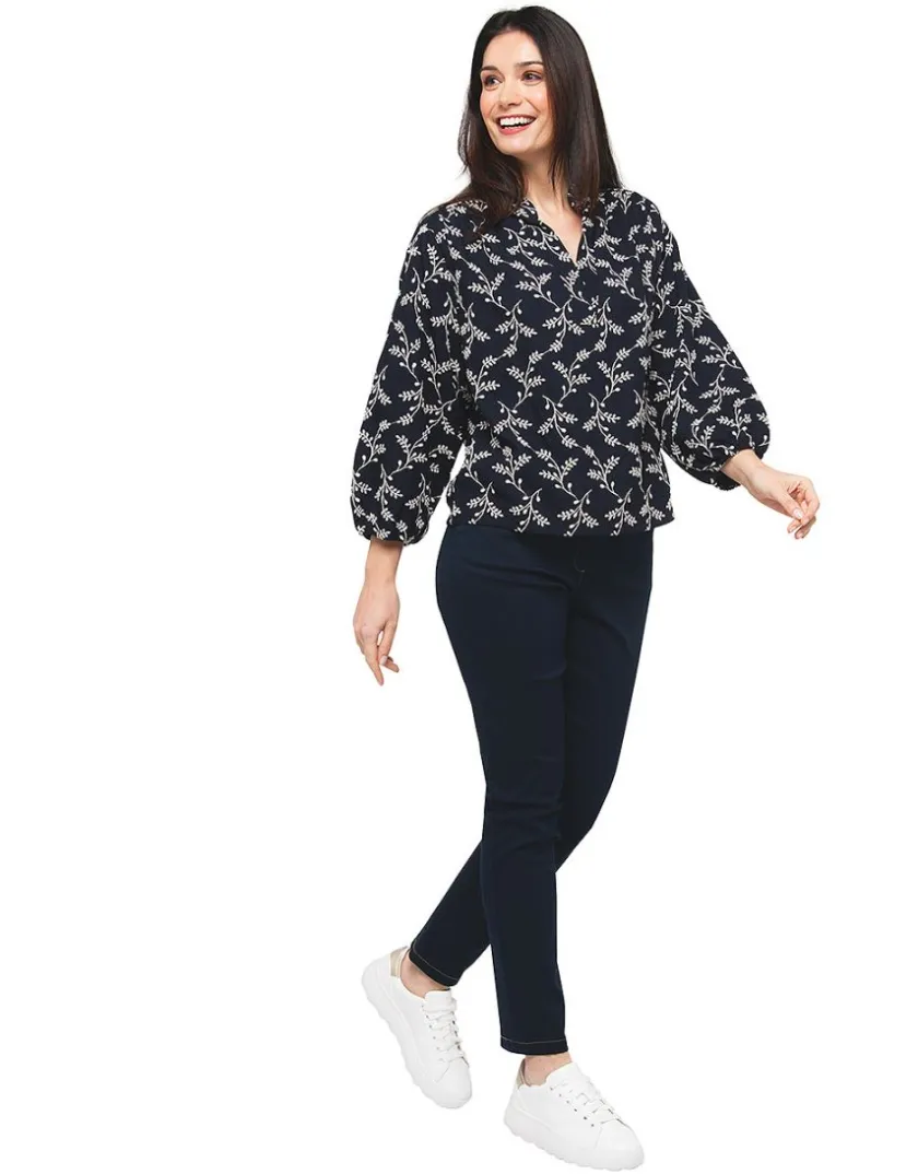 Discount Blouse brodée bleu marine Chemisiers & Blouses|Hauts