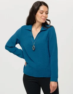 Sale Blouse col polo bleu Chemisiers & Blouses|Hauts
