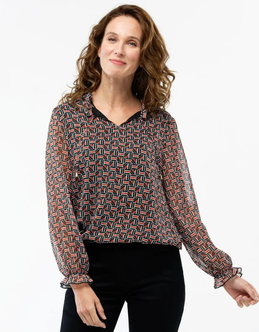 Discount Blouse crépon noir rouge Chemisiers & Blouses|Hauts