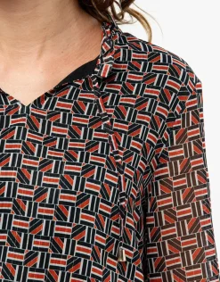 Discount Blouse crépon noir rouge Chemisiers & Blouses|Hauts