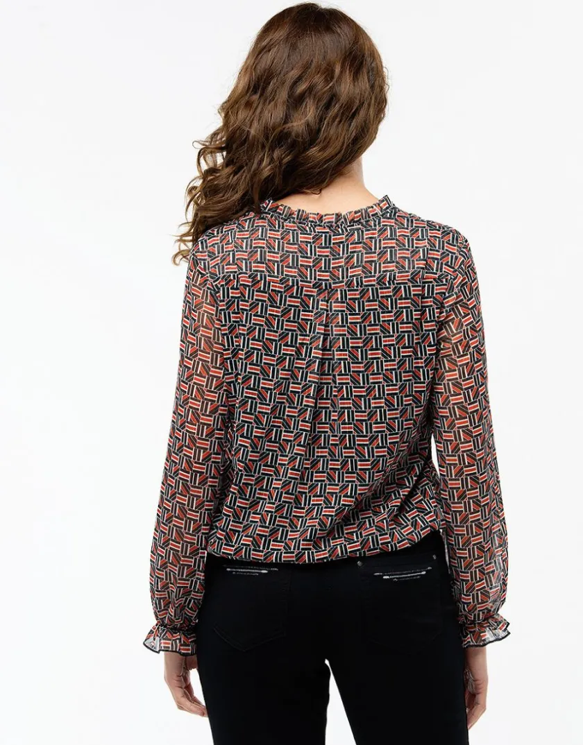 Discount Blouse crépon noir rouge Chemisiers & Blouses|Hauts