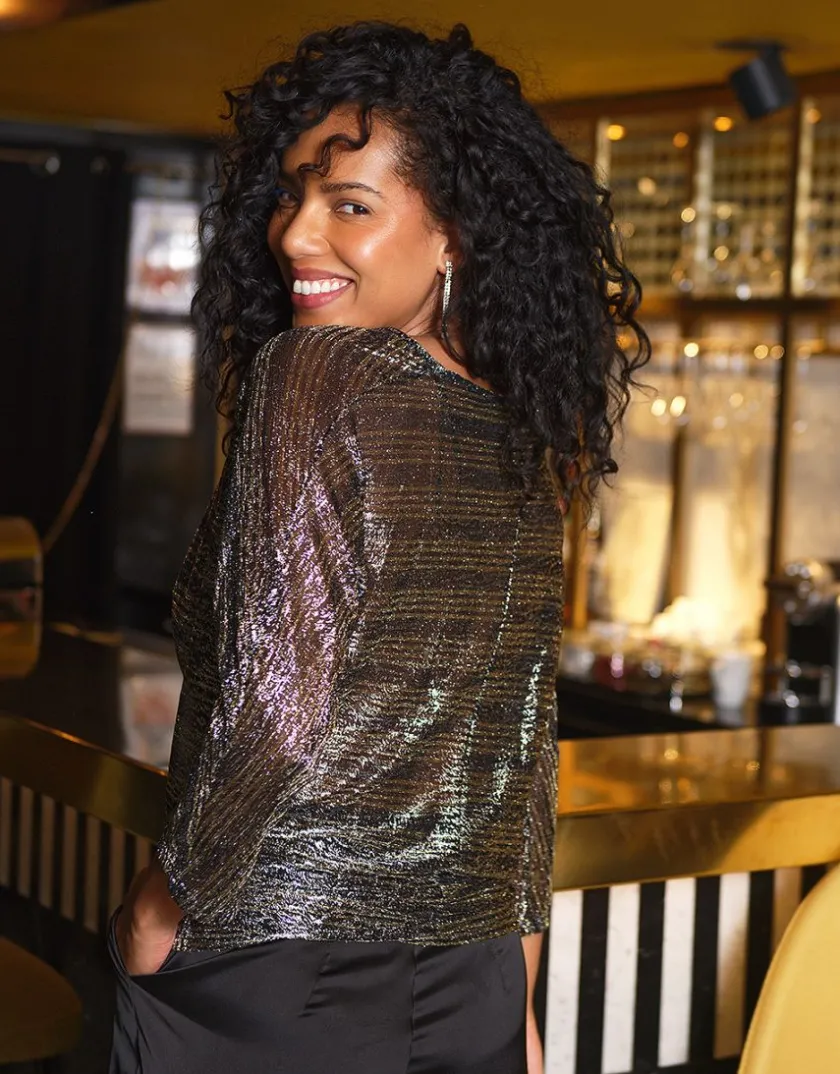 Discount Blouse drapée chic noir Chemisiers & Blouses|Hauts