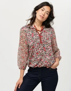 Discount Blouse fleurie rouge Chemisiers & Blouses|Hauts
