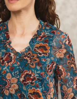 Discount Blouse motif floral bleu Chemisiers & Blouses|Hauts