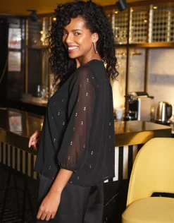 Sale Blouse noir à motifs Chemisiers & Blouses|Hauts