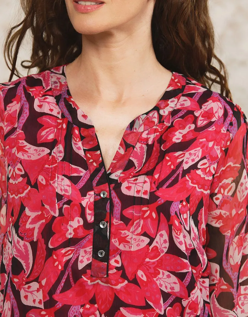 Outlet Blouse rose motif floral Chemisiers & Blouses|Hauts