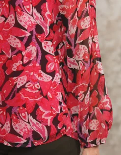 Outlet Blouse rose motif floral Chemisiers & Blouses|Hauts