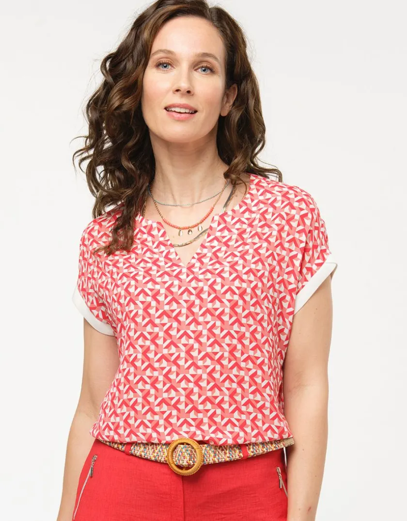 Outlet Blouse rouge imprimé 60s Chemisiers & Blouses|Hauts