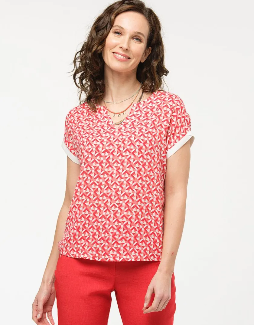 Outlet Blouse rouge imprimé 60s Chemisiers & Blouses|Hauts