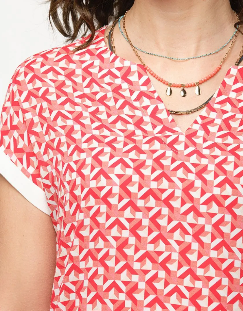 Outlet Blouse rouge imprimé 60s Chemisiers & Blouses|Hauts