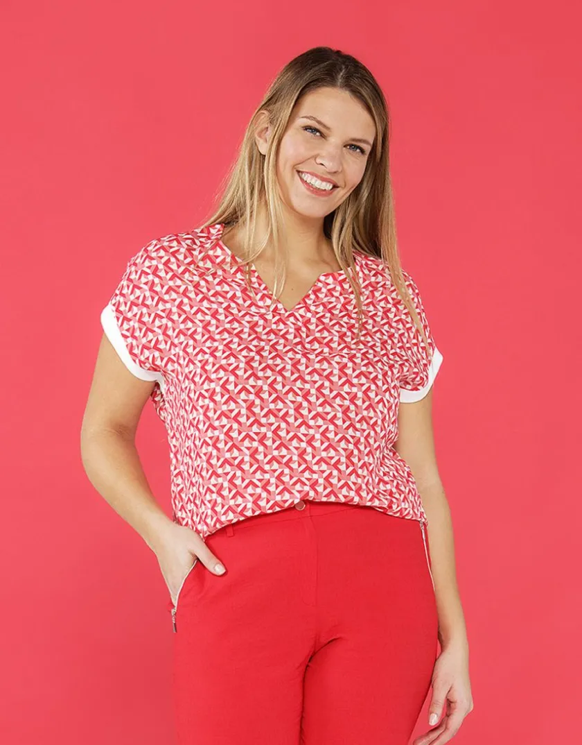 Outlet Blouse rouge imprimé 60s Chemisiers & Blouses|Hauts