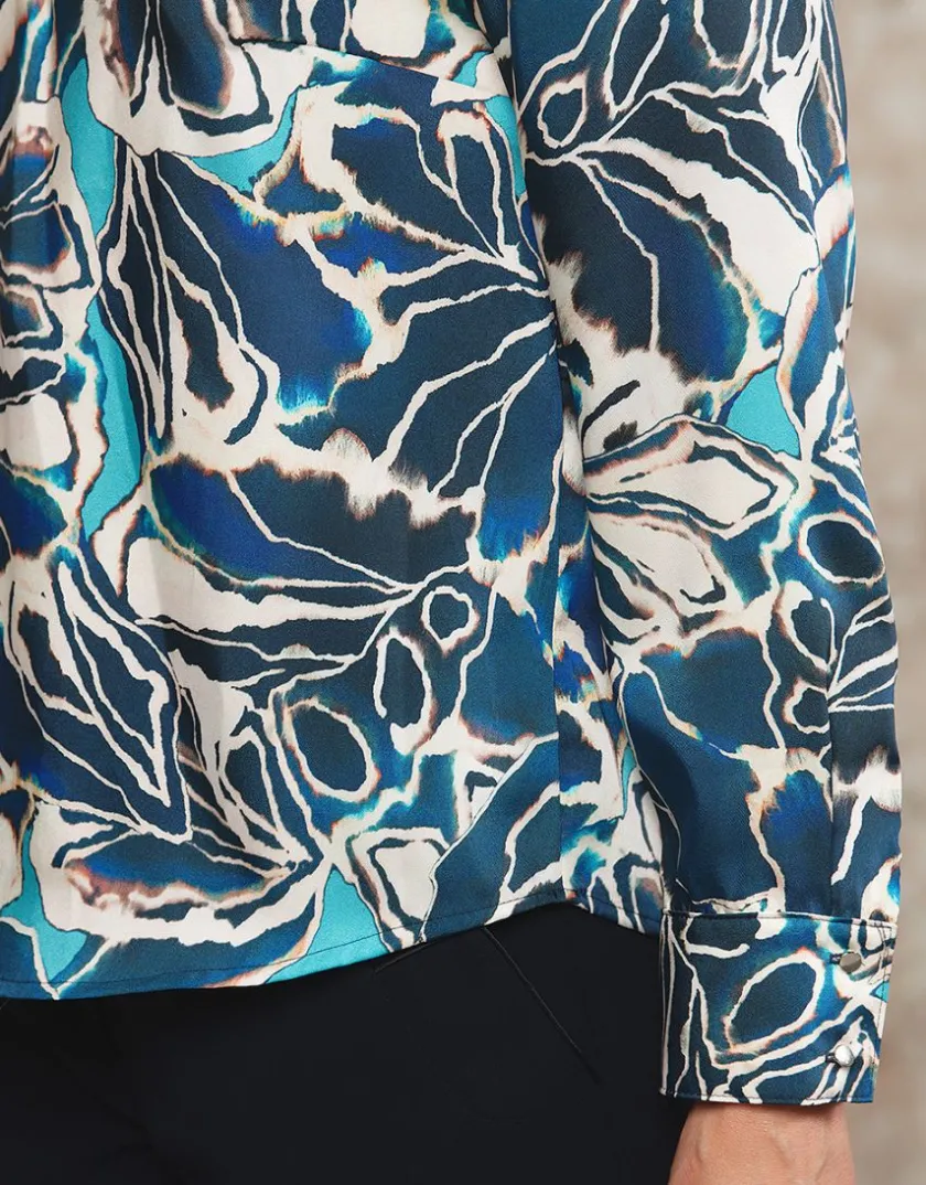 Discount Blouse vareuse motif bleu Chemisiers & Blouses|Hauts