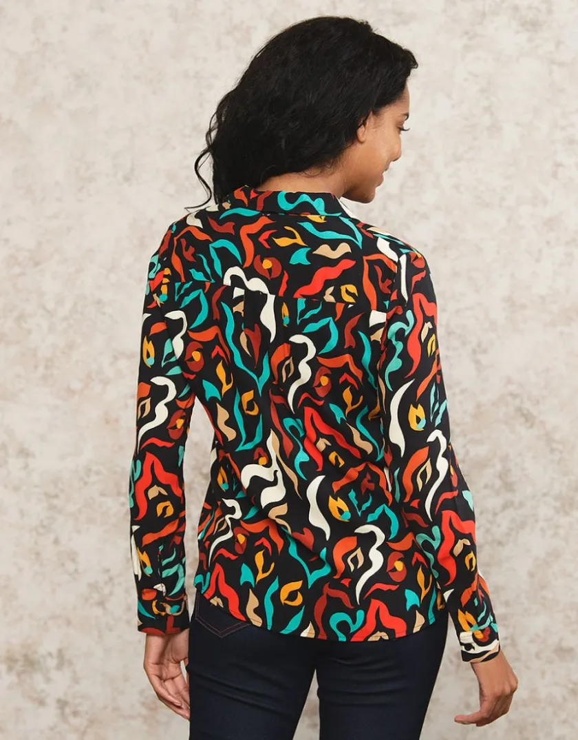 Fashion Chemisier noir motif Chemisiers & Blouses|Hauts