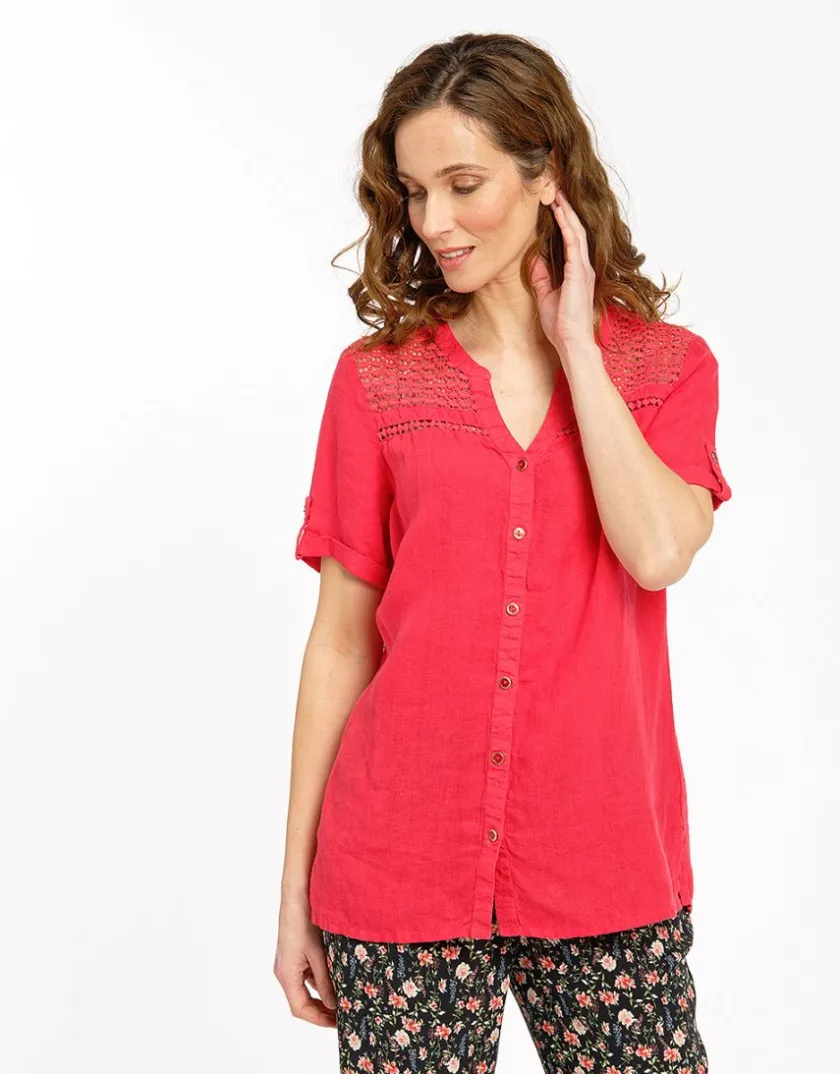 Hot Chemisier rouge 100% lin Chemisiers & Blouses|Hauts