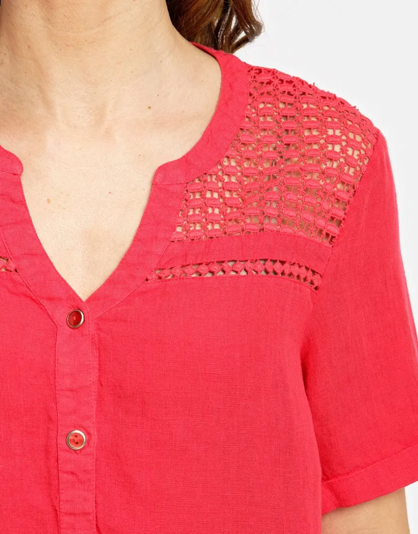Hot Chemisier rouge 100% lin Chemisiers & Blouses|Hauts