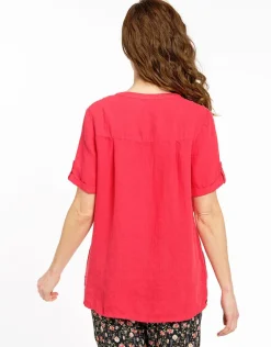 Hot Chemisier rouge 100% lin Chemisiers & Blouses|Hauts