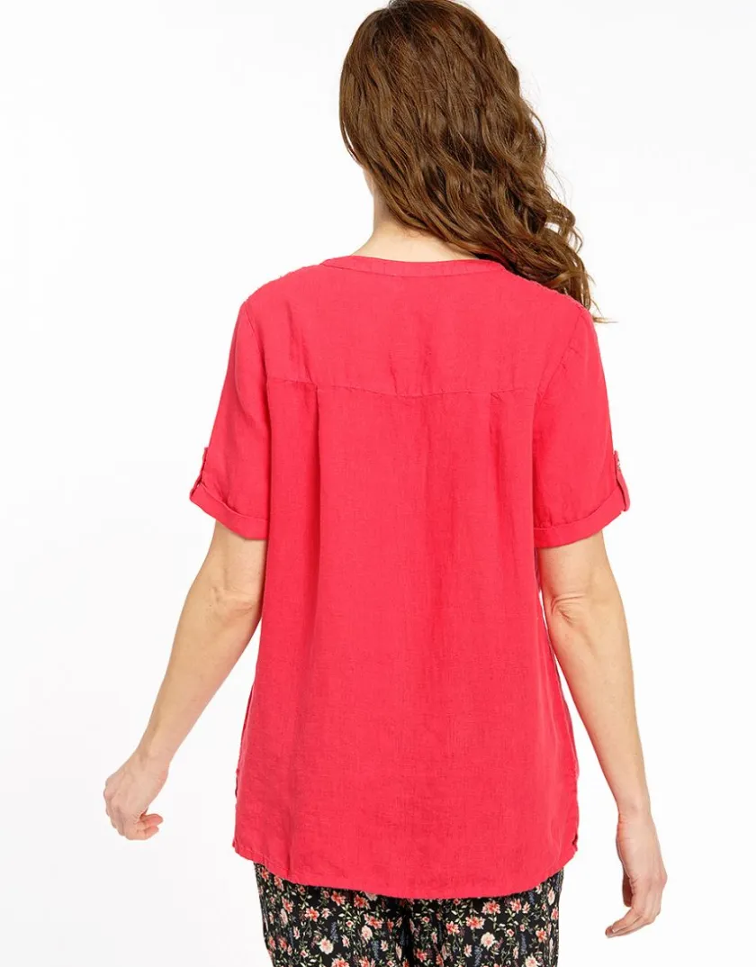 Hot Chemisier rouge 100% lin Chemisiers & Blouses|Hauts