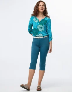 Clearance Corsaire coton émeraude Pantacourts|Pantalons