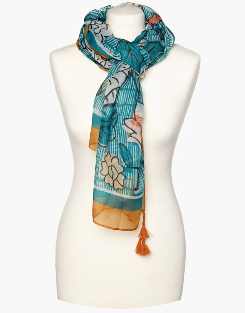 Outlet Foulard vert ocre fleuri Foulards|Accessoires