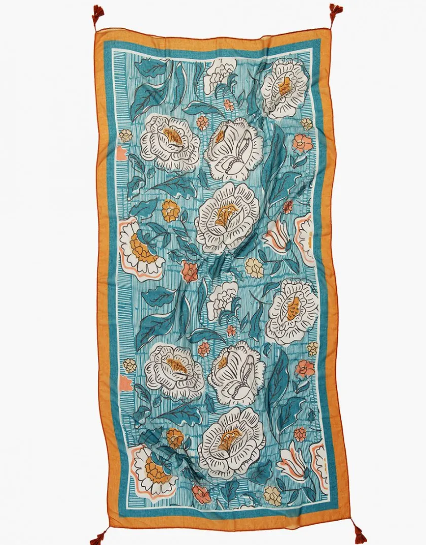 Outlet Foulard vert ocre fleuri Foulards|Accessoires