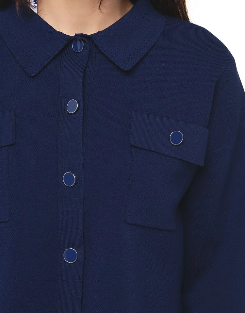Hot Gilet col chemisier bleu Gilets|Maille