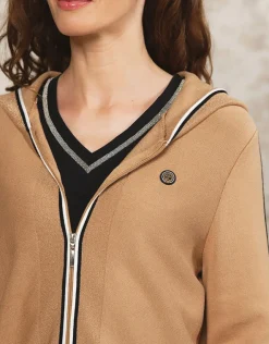 Fashion Gilet long capuche camel Gilets|Maille