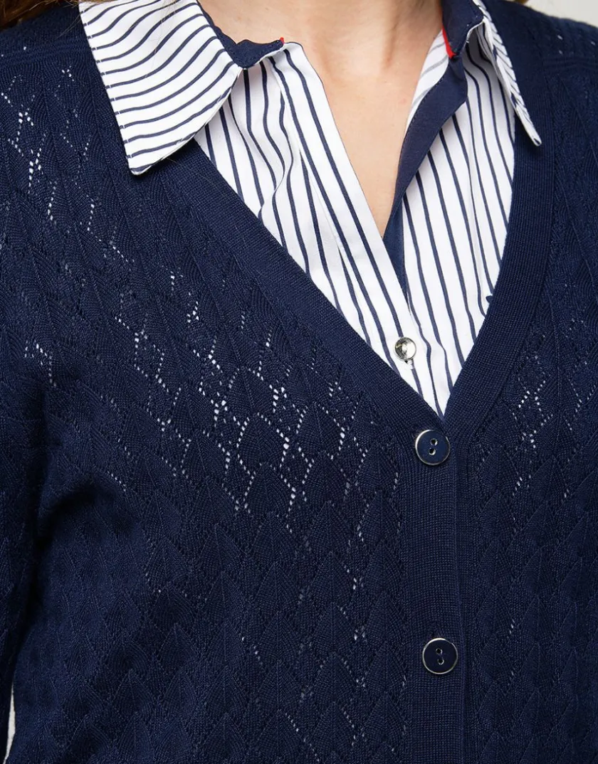 Hot Gilet maille marine col V Gilets|Maille