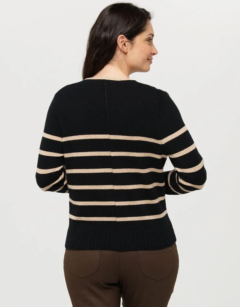 Online Gilet rayé noir beige Gilets|Maille