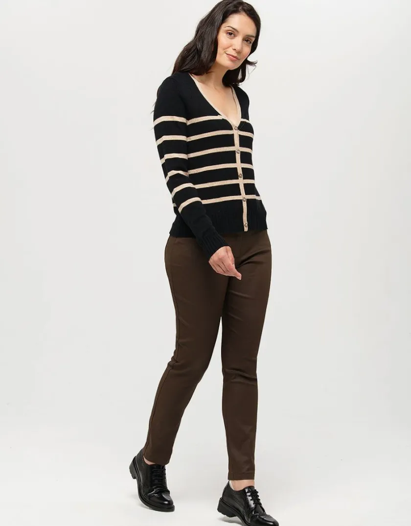 Online Gilet rayé noir beige Gilets|Maille