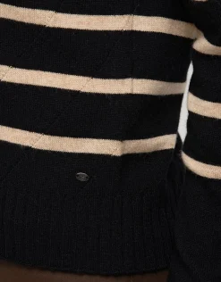Online Gilet rayé noir beige Gilets|Maille