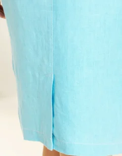 Hot Jupe lin bleu turquoise Jupes|Robes & Jupes