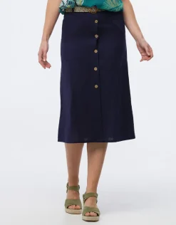 Sale jupe midi lin bleu marine Jupes|Robes & Jupes