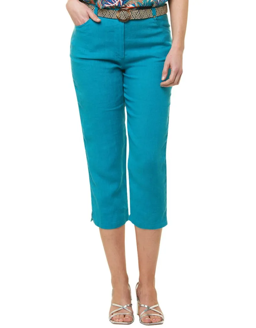 Clearance Pantacourt 100% lin bleu Pantacourts