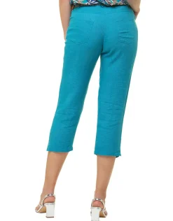 Clearance Pantacourt 100% lin bleu Pantacourts