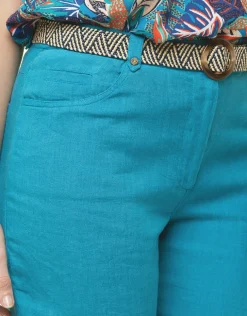 Clearance Pantacourt 100% lin bleu Pantacourts