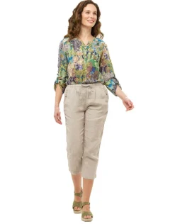 Outlet Pantacourt beige 100% lin Pantacourts