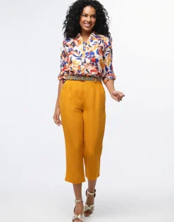 Fashion Pantacourt lin ocre Pantacourts|Pantalons