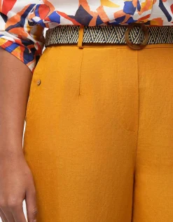 Fashion Pantacourt lin ocre Pantacourts|Pantalons