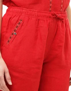 Sale Pantacourt 100%lin rouge Pantacourts