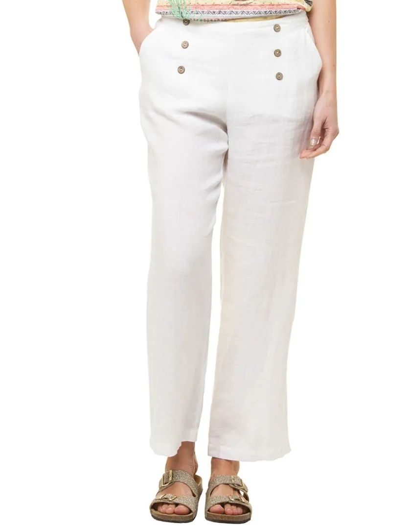 Sale Pantalon 100% lin blanc Larges|Pantalons