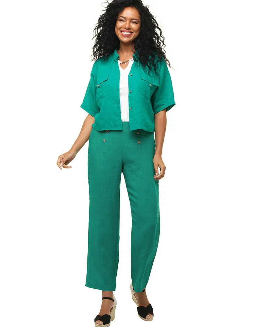 Sale Pantalon 100% lin vert Larges|Pantalons