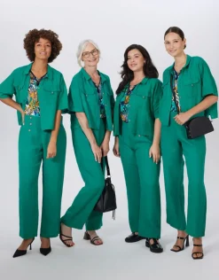 Sale Pantalon 100% lin vert Larges|Pantalons