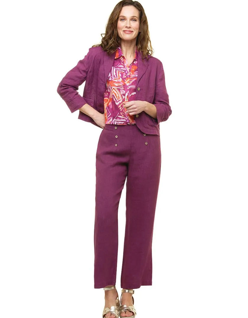 Fashion Pantalon 100% lin violet Larges|Pantalons