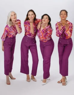 Fashion Pantalon 100% lin violet Larges|Pantalons