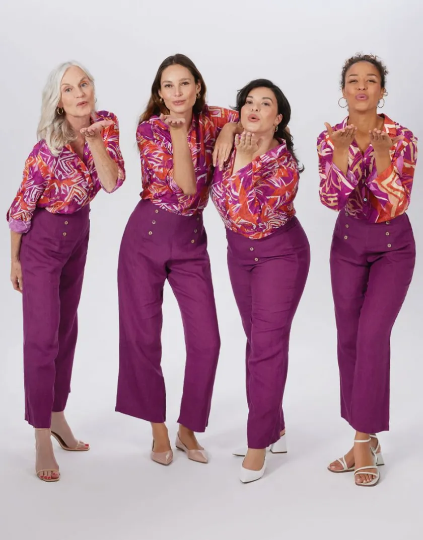 Fashion Pantalon 100% lin violet Larges|Pantalons
